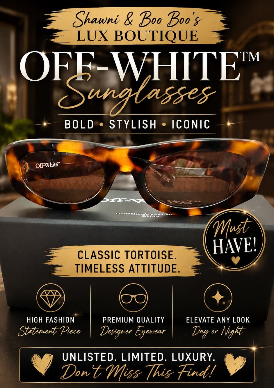 CH013 Off-White Oval Orlando Tortoise Shell Sunglasses NEW in box